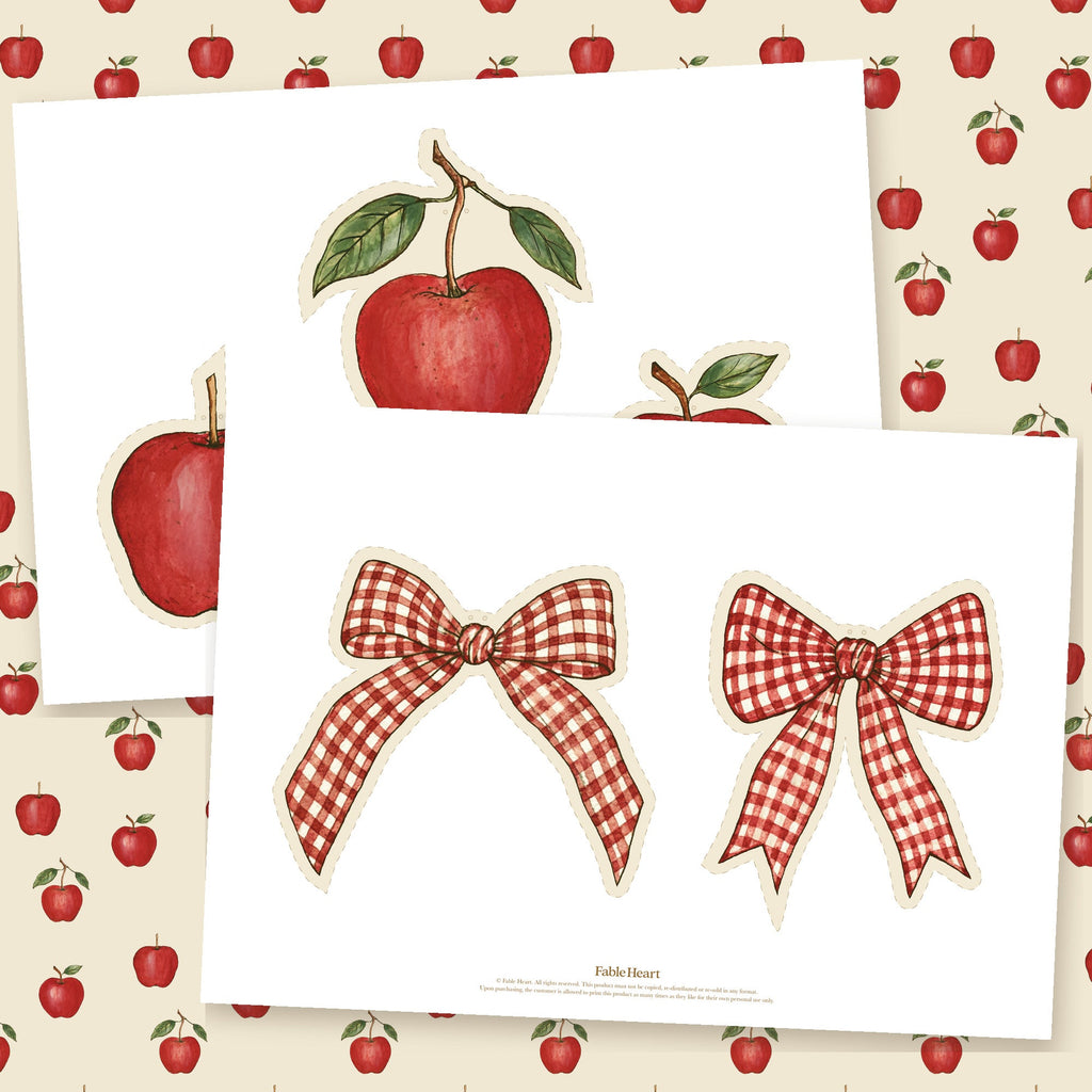 Autumn Apple Garland pieces: apples and gingham bows