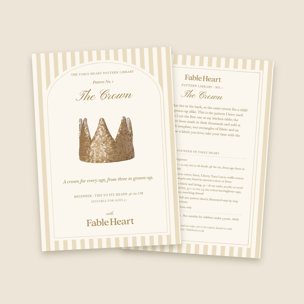 The Crown sewing pattern, front and back of pack
