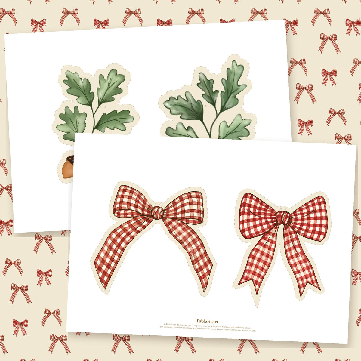 Acorn sprigs and gingham bow garland pieces