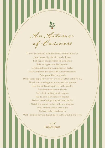 An Autumn of Cosiness, the Fable Heart seasonal activity poster